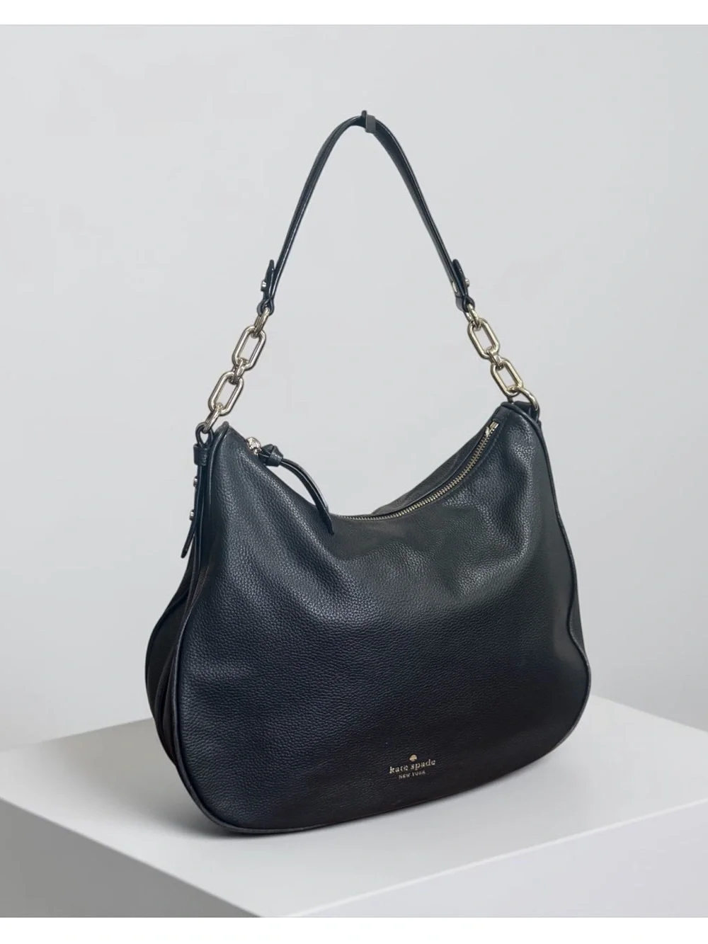 Kate Spade New York Black Pebbled Leather Shoulder Hobo with Chain Accents! EUC!